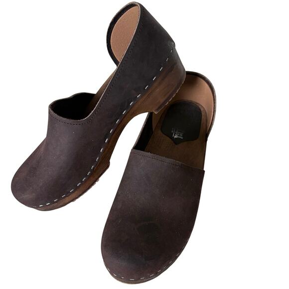 Sandgrens Brett Low Closed Back Clog Brown Leather Wood EU 40/9 Scandigirl Boho - Picture 2 of 9